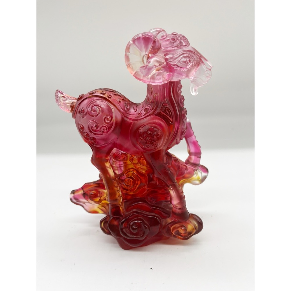 LIULI crystal art Sheep Figurine Traipsing Across Clouds Amber Limited Edition